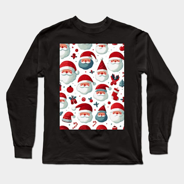 Santa Claus Pattern Long Sleeve T-Shirt by ArtFactoryAI